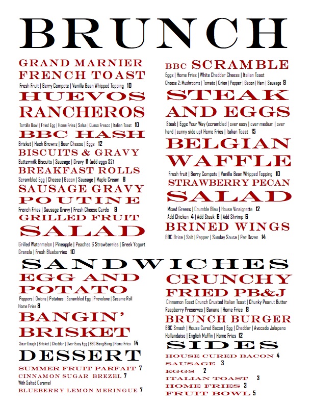 Brickyard Brewing Company Menus